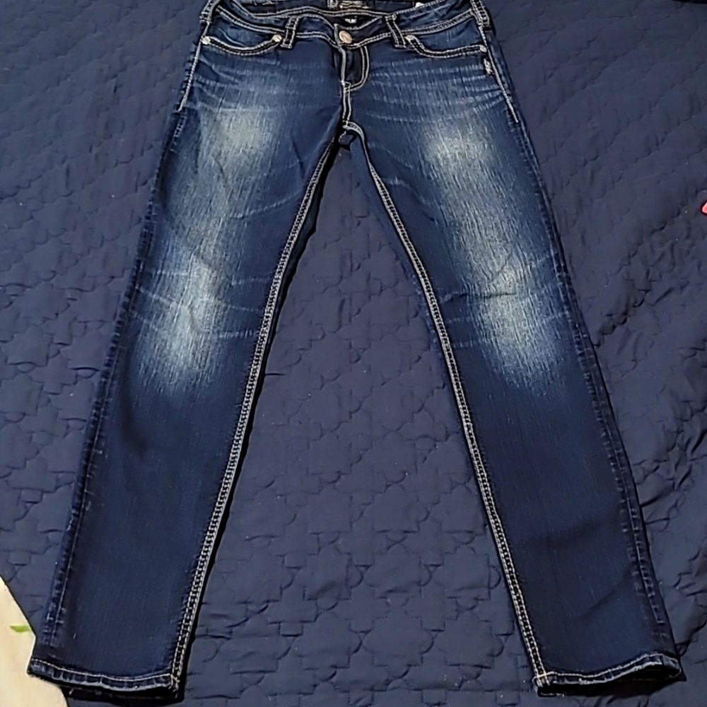 Silver Mid Rise Skinny Jeans